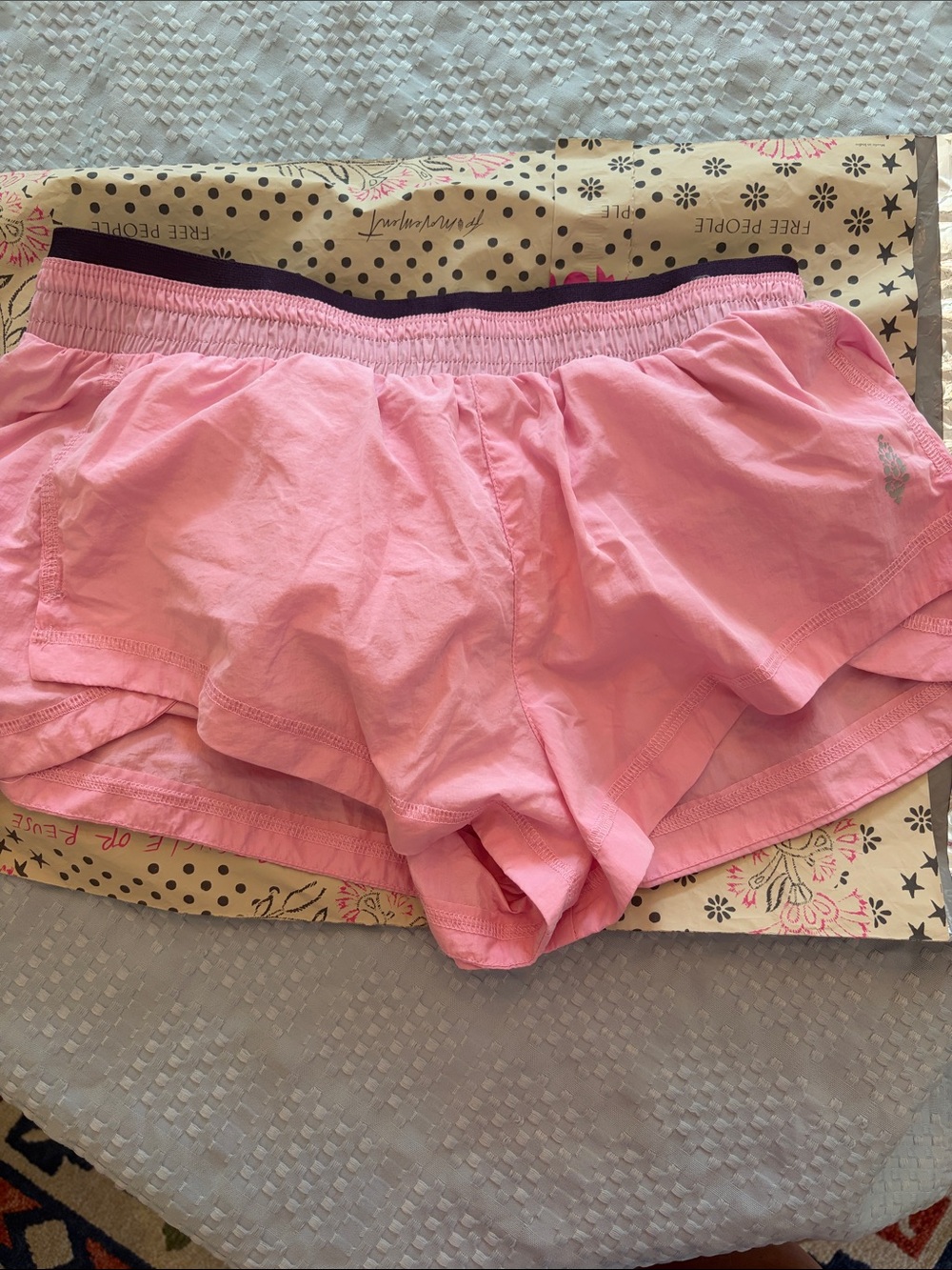 Free People Pink Athletic Lounge Shorts with Purple Waistband Trim